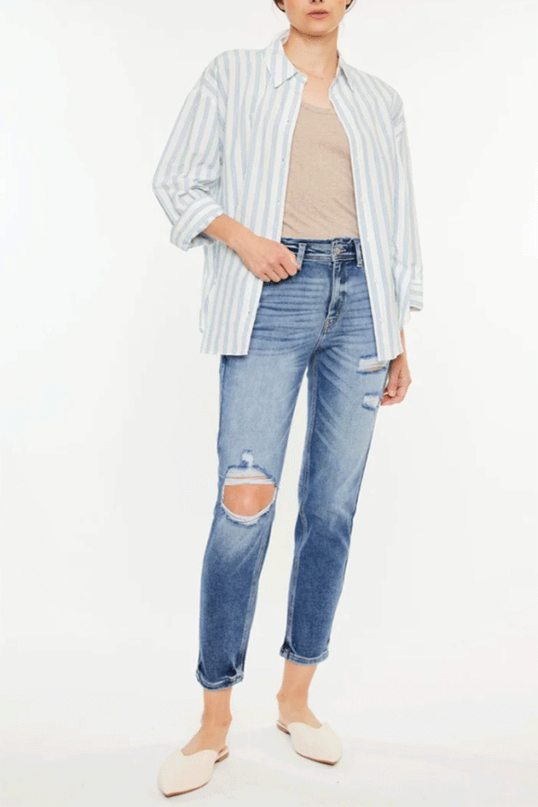 High Rise Distressed Mom Jeans