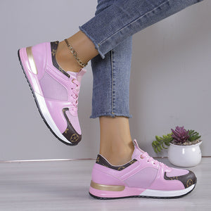 Round Toe Muffin Leather Patchwork Sneakers