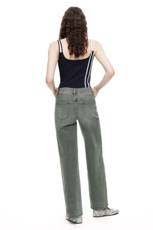 ONESO Army Green Mid Rise Wide Leg Jeans