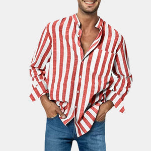 Summer striped casual lapel fitting thin men's shirt