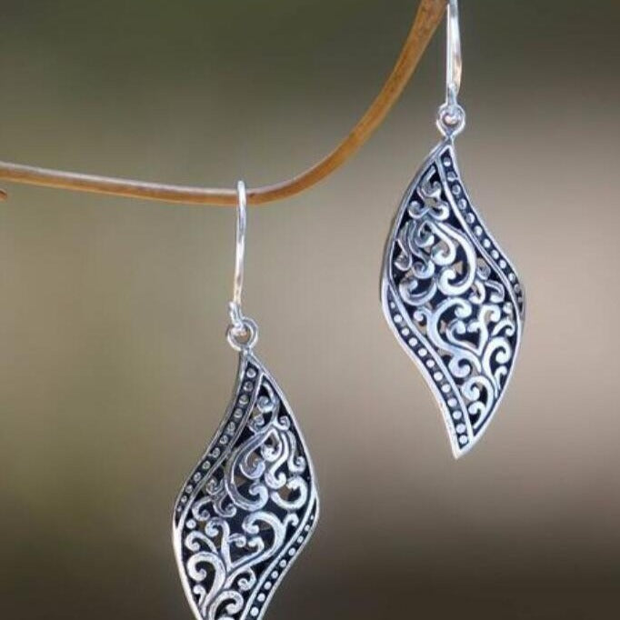 Hollow Flower S-shaped Leaf Alloy Earrings