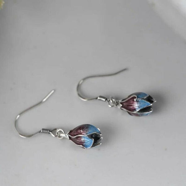 Retro Ethnic Landscape Thai Blue Earrings