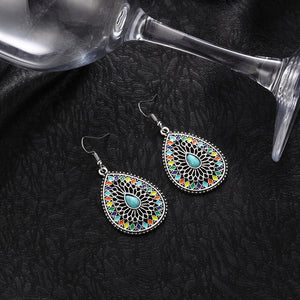 Shaped Carved Hollow Colorful Oil Drop Earrings