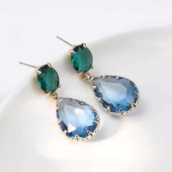 Water Drop Green Blue Earrings