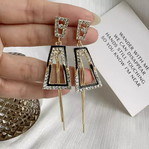 Geometric diamond studded tassel earrings