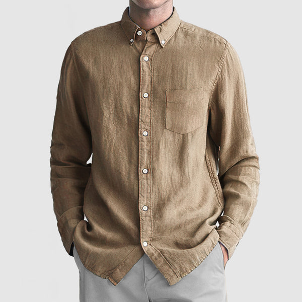 Men's Basic Casual Cotton Linen Pocket Shirt