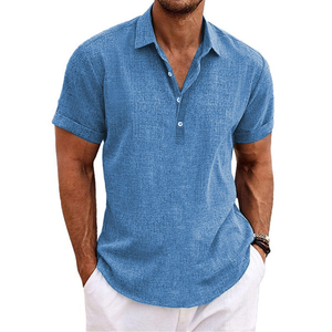 MEN'S LAPEL SHORT SLEEVE COTTON LINEN SHIRT