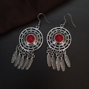 Red And Blue Feather Earrings