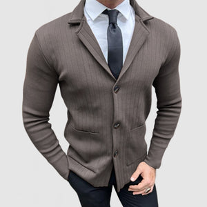 Men's Elegant Lapel Long Sleeve Striped Knit Jacket