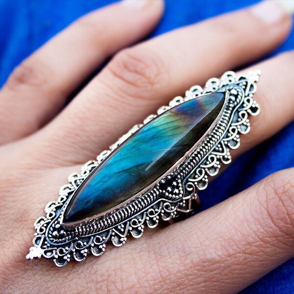 Sterling Silver Marquise shape Labradorite Handmade Ring