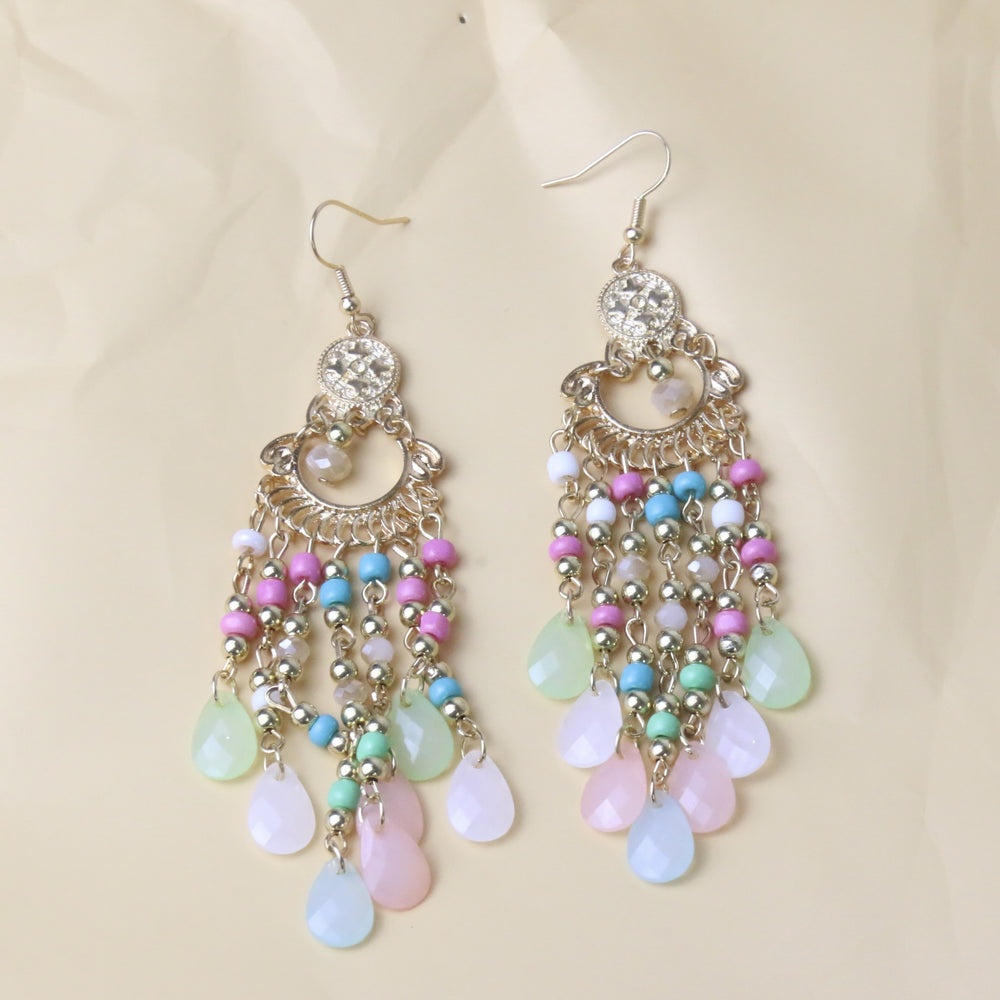 Colorful Water Droplets And Tassel Earrings