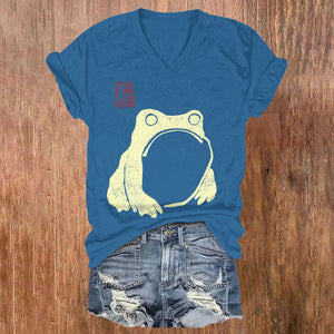 Frog Ancient Japanese Art Print V-neck T-shirt