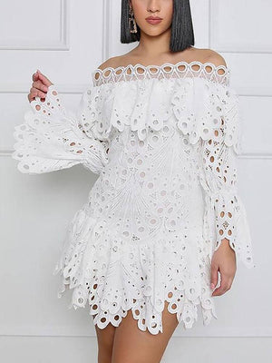 Solid Hollow Out Off Shoulder Dress