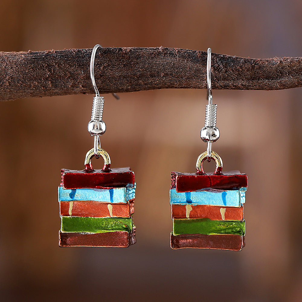 Vintage Colorful Stacked Book Earrings