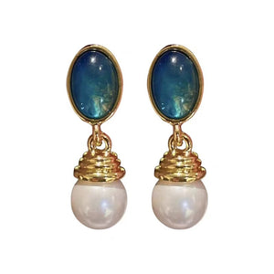 Vintage Blue Crystal Pearl Earrings