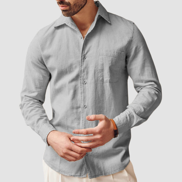 Men's Casual Cotton Linen Pocket Shirt