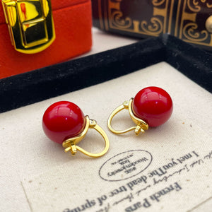 Vintage red pearl elegant earrings for women