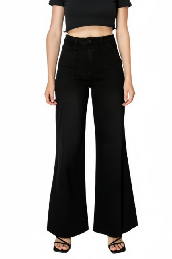 Utility Patch Pocket High Rise Wide Leg Jeans