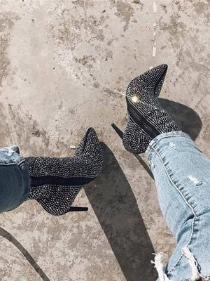 Rhinestone Pointed Toe Boots