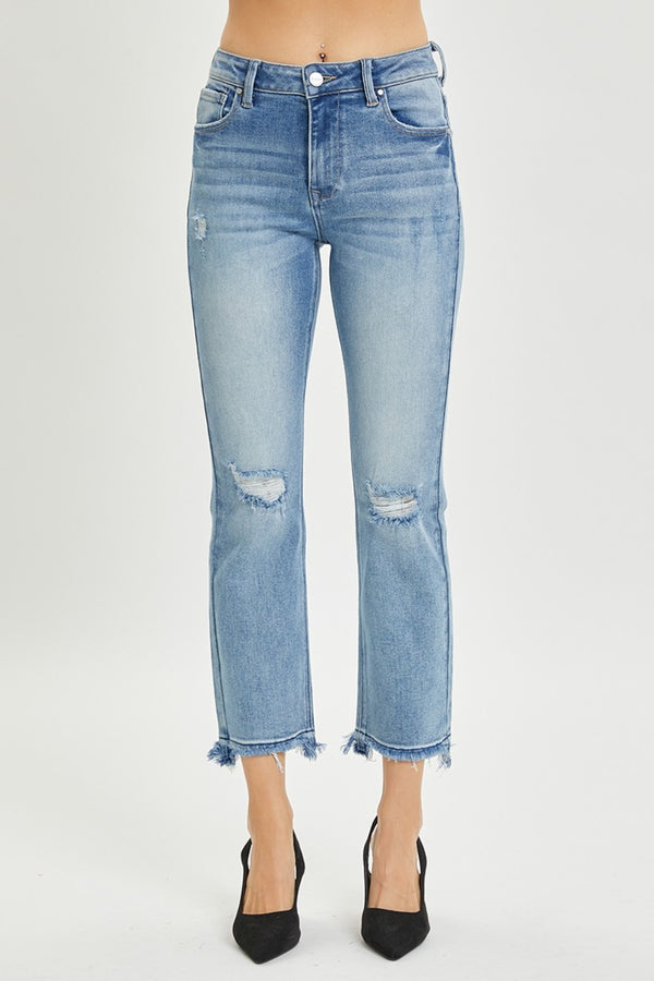 Full Size High Rise Distressed Cropped Straight Jeans