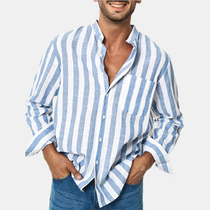 Summer striped casual lapel fitting thin men's shirt