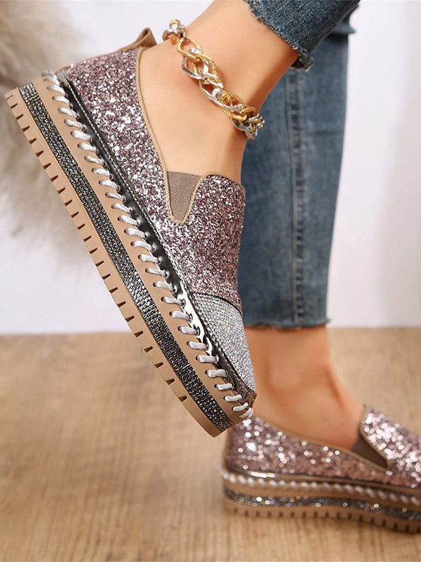 Rhinestone Sequin Slip-on Loafer Shoes