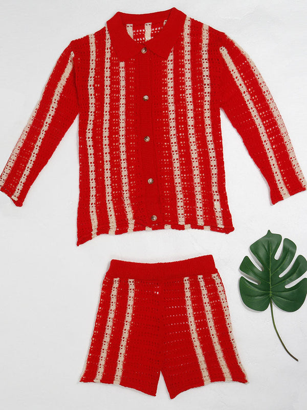 Striped Knit Shorts Set