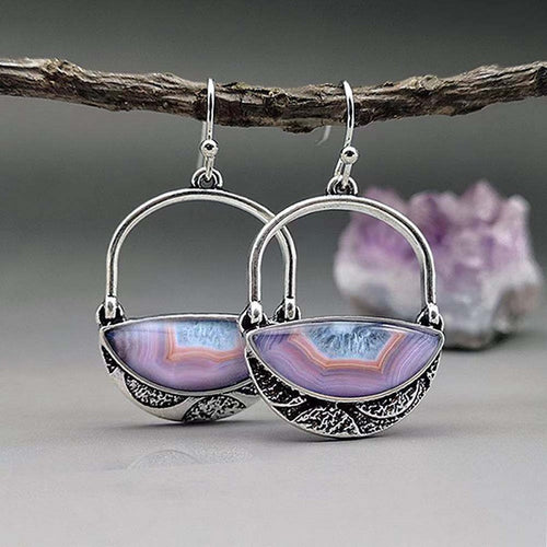 Hanging Purple Agate Earrings