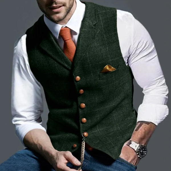 Men's Classic Lapel Check Sleeveless Vest