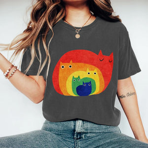 Abstract Creative Cute Cat Print Art T-shirt