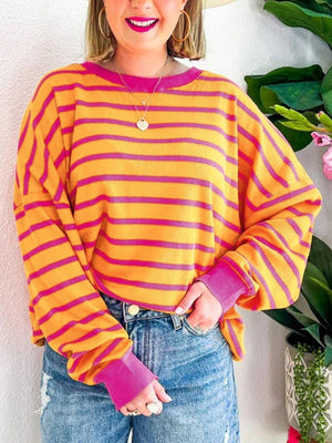 Lovelet Striped Contrast Long Sleeve Sweatshirt