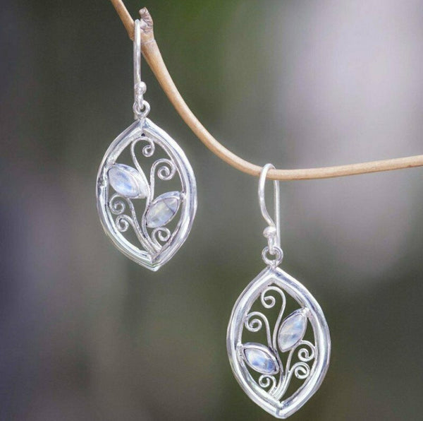 Boho Dangle Earrings Zircon Inlaid Leaf Pendant