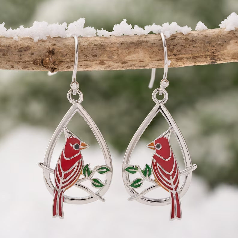 Red Bird Pendant Earrings