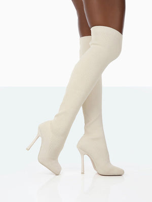 Knitted Square Toe Over The Knee Boots