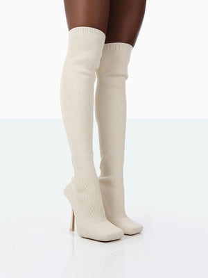 Knitted Square Toe Over The Knee Boots