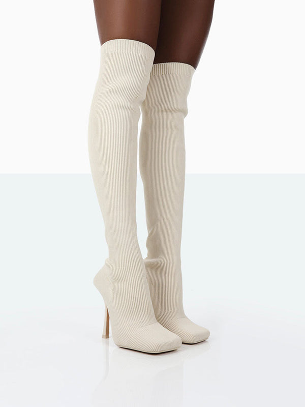 Knitted Square Toe Over The Knee Boots