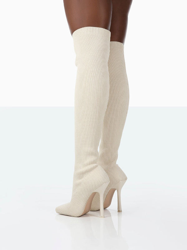 Knitted Square Toe Over The Knee Boots