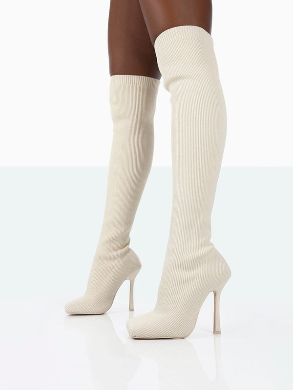 Knitted Square Toe Over The Knee Boots