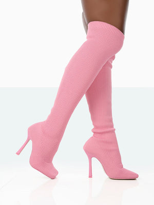 Knitted Square Toe Over The Knee Boots