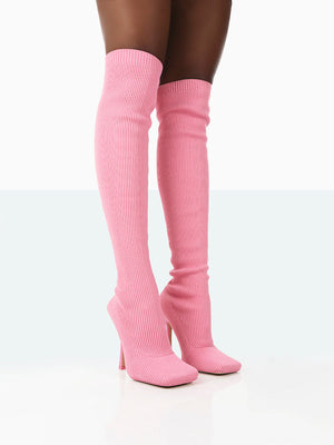 Knitted Square Toe Over The Knee Boots