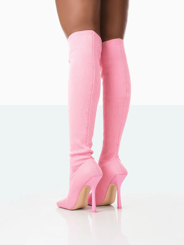 Knitted Square Toe Over The Knee Boots