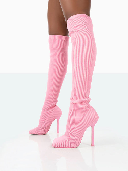 Knitted Square Toe Over The Knee Boots