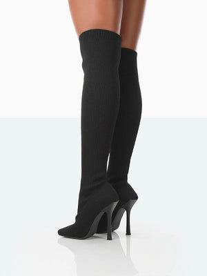 Knitted Square Toe Over The Knee Boots