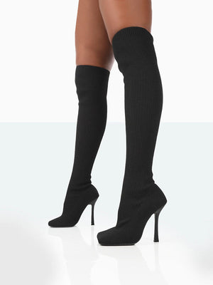 Knitted Square Toe Over The Knee Boots