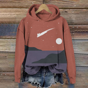 Abstract Creative Cute Cat Leaping Under The Starry Sky Painting Art  Hoodie