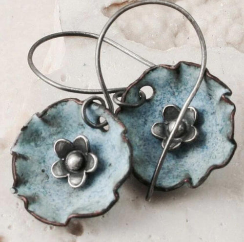 Retro Blue Floral Earrings