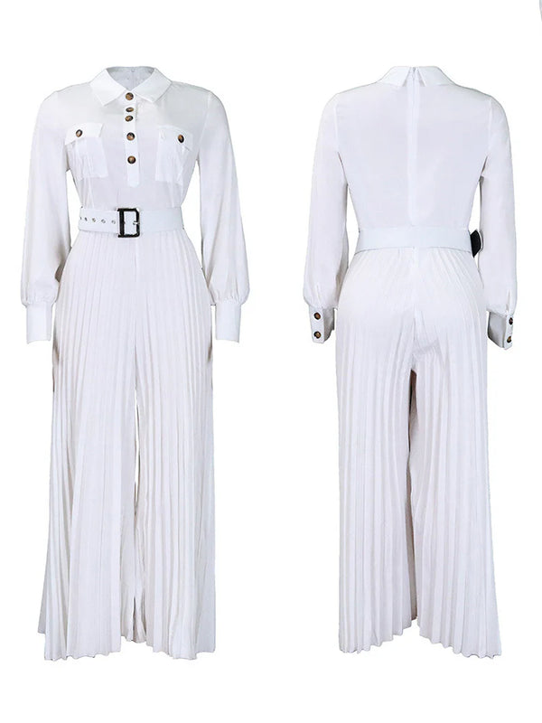 Button Pleated Wide Jumpsuit