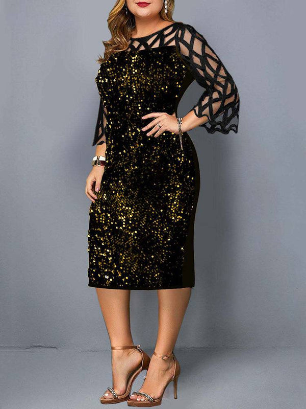 Sequin Embellish Quarter Sleeve Dress