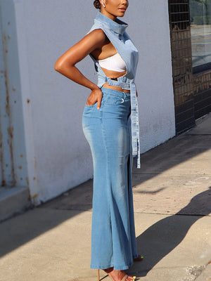 Front Slit Denim Skirt