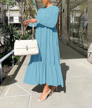 Long Sleeve Loose Patchwork Long Dress